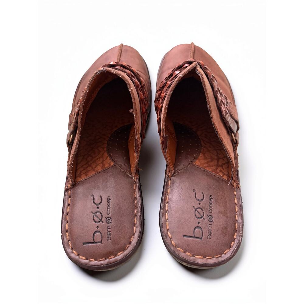b.o.c Born Concept Brown Leather Woven Buckle Mules - Comfy & Cute! Size 9 - Picture 2 of 3